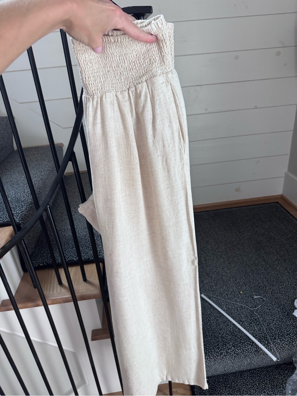 Smocked Waist Wide-Leg Jumpsuit - Cream